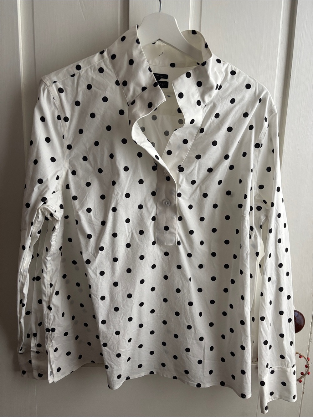 Talbots White Polka Dot Long-Sleeve Shirt